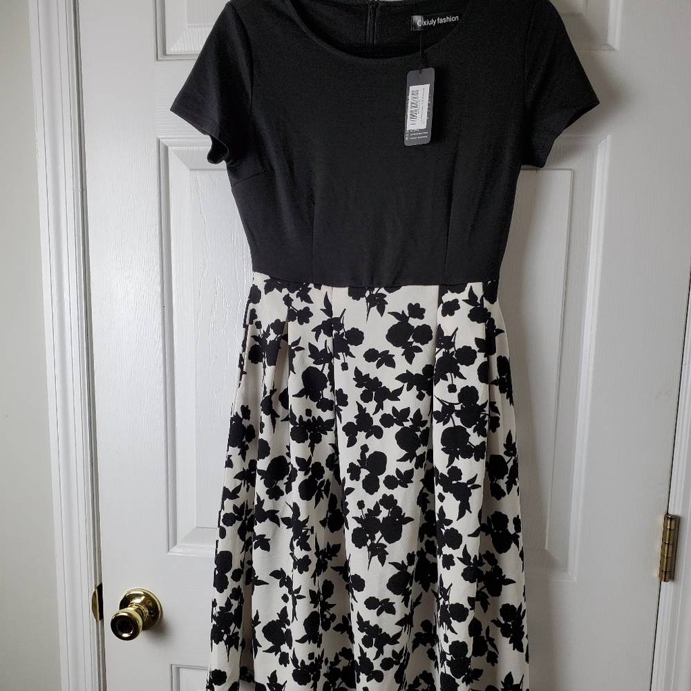 Oxiuly fashion black and white dress medium